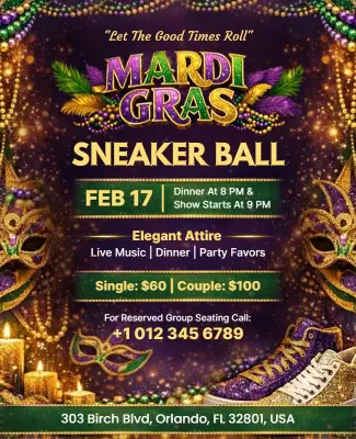 Mardi Gras Sneaker Ball Event Flyer Template