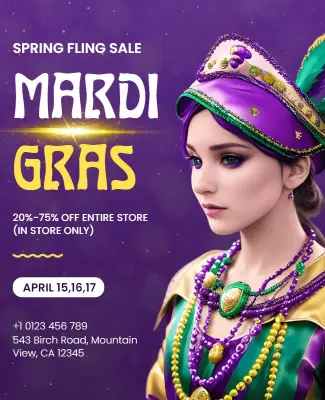 Mardi Gras Spring Fling Sale Flyer Template