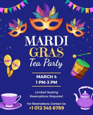 Mardi Gras Tea Party Celebration Flyer Template