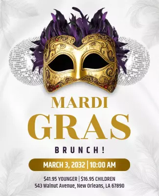 Mardi Gras Themed Brunch Event Flyer Template