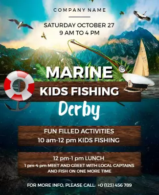 Marine Kids Fishing Derby Flyer Template