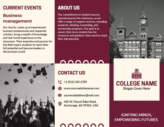 Maroon Business Management College Events and Guidance Brochure Template