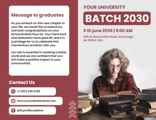 Maroon Graduation Announcement for Your University Batch 2030 Brochure Template