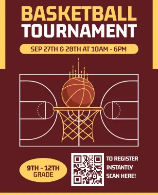 Marron and Gold Basketball Tournament Flyer Template
