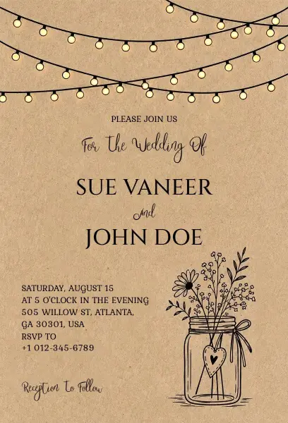 Mason Jar Rustic Wedding Invitation Template