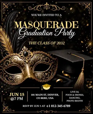 Masquerade Graduation Party Flyer Template
