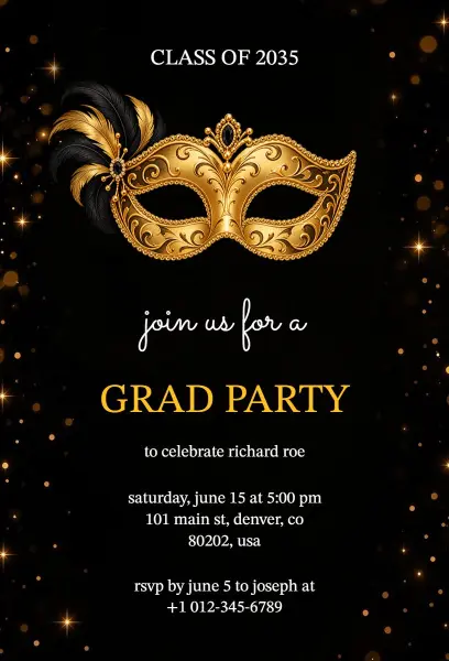 Masquerade Theme Graduation Party Invitation Template