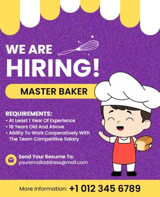 Master Baker Job Hiring Advertisement Flyer Template