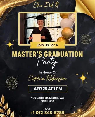 Master's Graduation Party Celebration Flyer Template