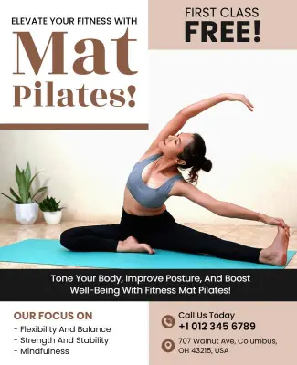 Promotional Fitness Class Mat Pilates Flyer Template