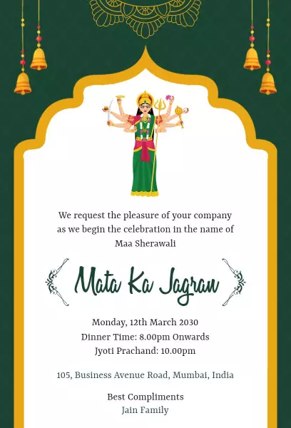 Mata Ka Jagran Celebration Pooja Invitation Template