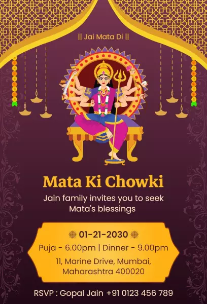 Mata Ki Chowki Divine Blessing Pooja Invitation Template