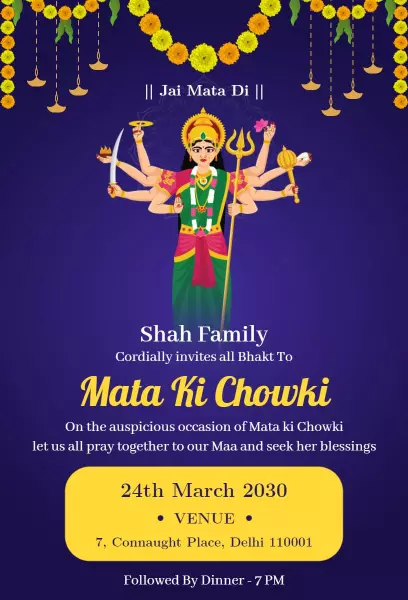Mata Ki Chowki Pooja Family Gathering Invitation Template
