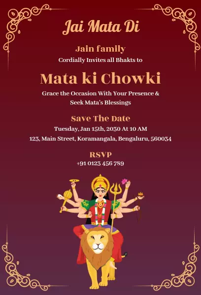 Mata ki Chowki Spiritual Pooja Ceremony Invitation Template