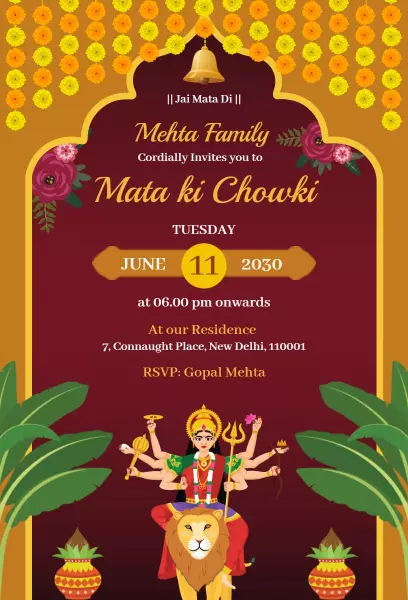 Mata Ki Chowki Traditional Pooja Celebration Invitation Template