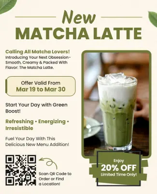 Matcha Latte Discount Promotion Flyer Template