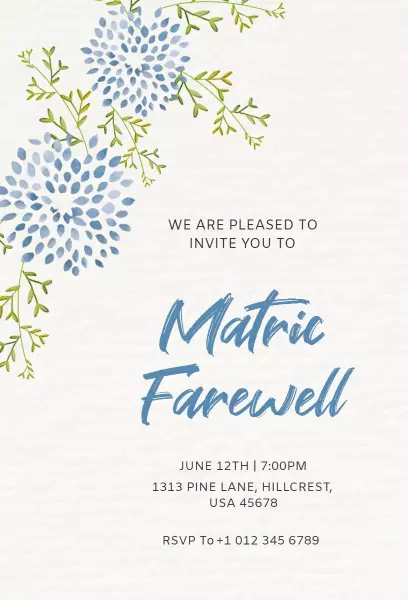 Matric Farewell Elegant Floral Celebration Invitation Template
