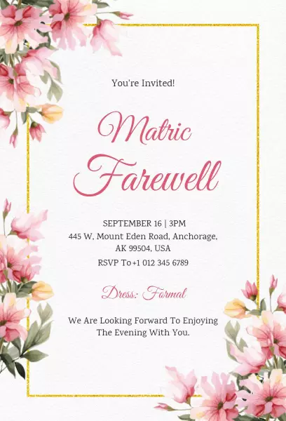 Matric Farewell Floral Elegance Celebration Invitation Template