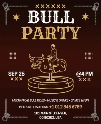Mechanical Bull Riding Party Poster Template