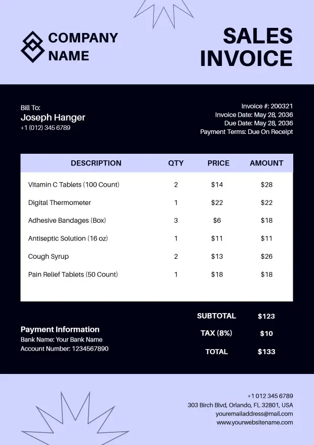 Medical Supplies Itemized Billing with Tax Sales Invoice Template