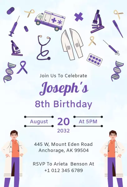 Medical Theme 8th Birthday Celebration Invitation Template