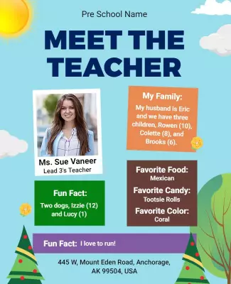 Meet the Teacher Preschool Introduction Flyer Template
