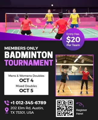 Members Only Badminton Tournament Flyer Template