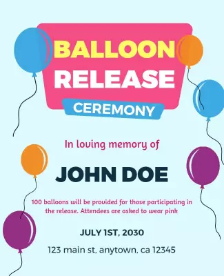 Vibrant Colorful Balloon Release Ceremony Flyer Template