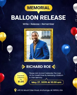 Elegant Blue Memorial Balloon Release Gathering Flyer Template