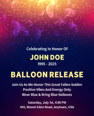 Vibrant Cosmic Purple Balloon Release Memorial Flyer Template