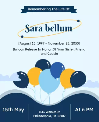 Sky Blue Balloon Release Memorial Tribute Flyer Template