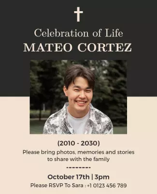 Sombre Black and White Celebration of Life Flyer Template