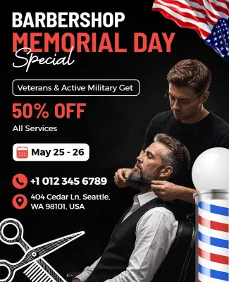 Memorial Day Barbershop Discount Flyer Template