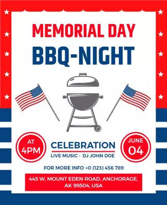 Memorial Day Bbq Night Celebration Flyer Template