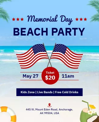 Memorial Day Beach Party Celebration Flyer Template
