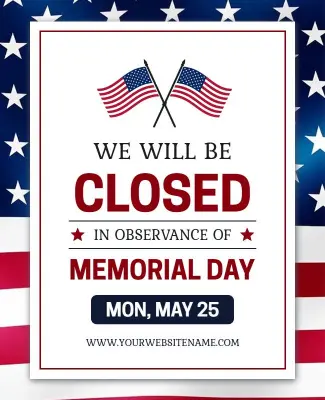 Memorial Day Closure Announcement Poster Template