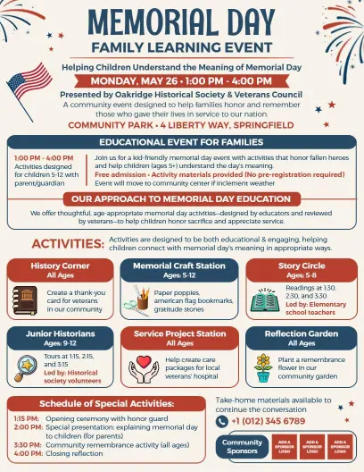Memorial Day Family Learning Event Flyer Template