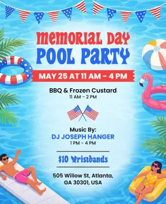 Memorial Day Pool Party Celebration Flyer Template