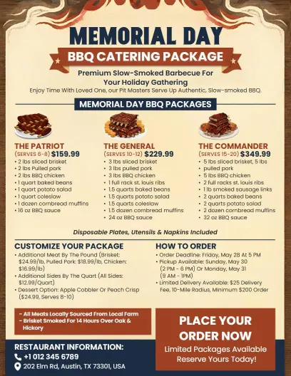 Memorial Day Premium BBQ Catering Package Flyer Template