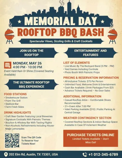 Memorial Day Rooftop BBQ Bash Flyer Template