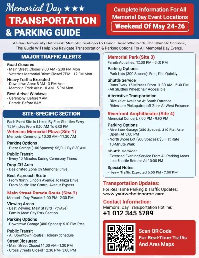 Memorial Day Transportation & Parking Guide Flyer Template