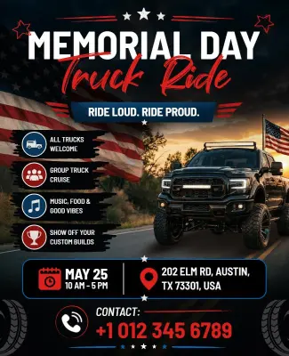 Memorial Day Truck Ride Event Flyer Template