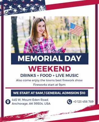 Festive Red Memorial Day Weekend Celebration Flyer Template