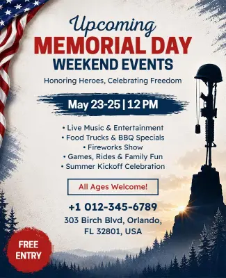 Memorial Day Weekend Upcoming Events Celebration Poster Template