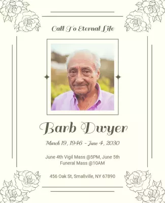 Elegant Floral Memorial Service Announcement Flyer Template