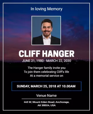 Sombre Blue Memorial Service Announcement Flyer Template