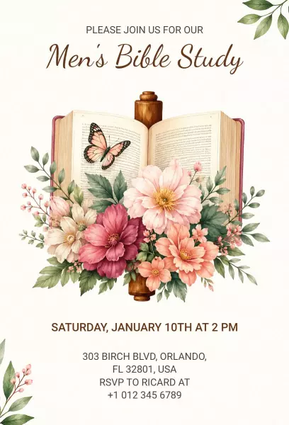 Men's Bible Study Gathering Floral Church Invitation Template