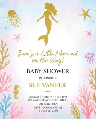 Mermaid Theme Baby Shower Invitation Flyer Template