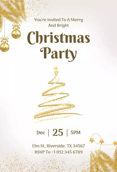 Merry Bright Gold Christmas Party Celebration Invitation Template