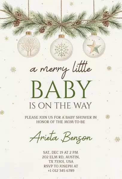 Merry Little Baby Shower Christmas Celebration Invitation Template